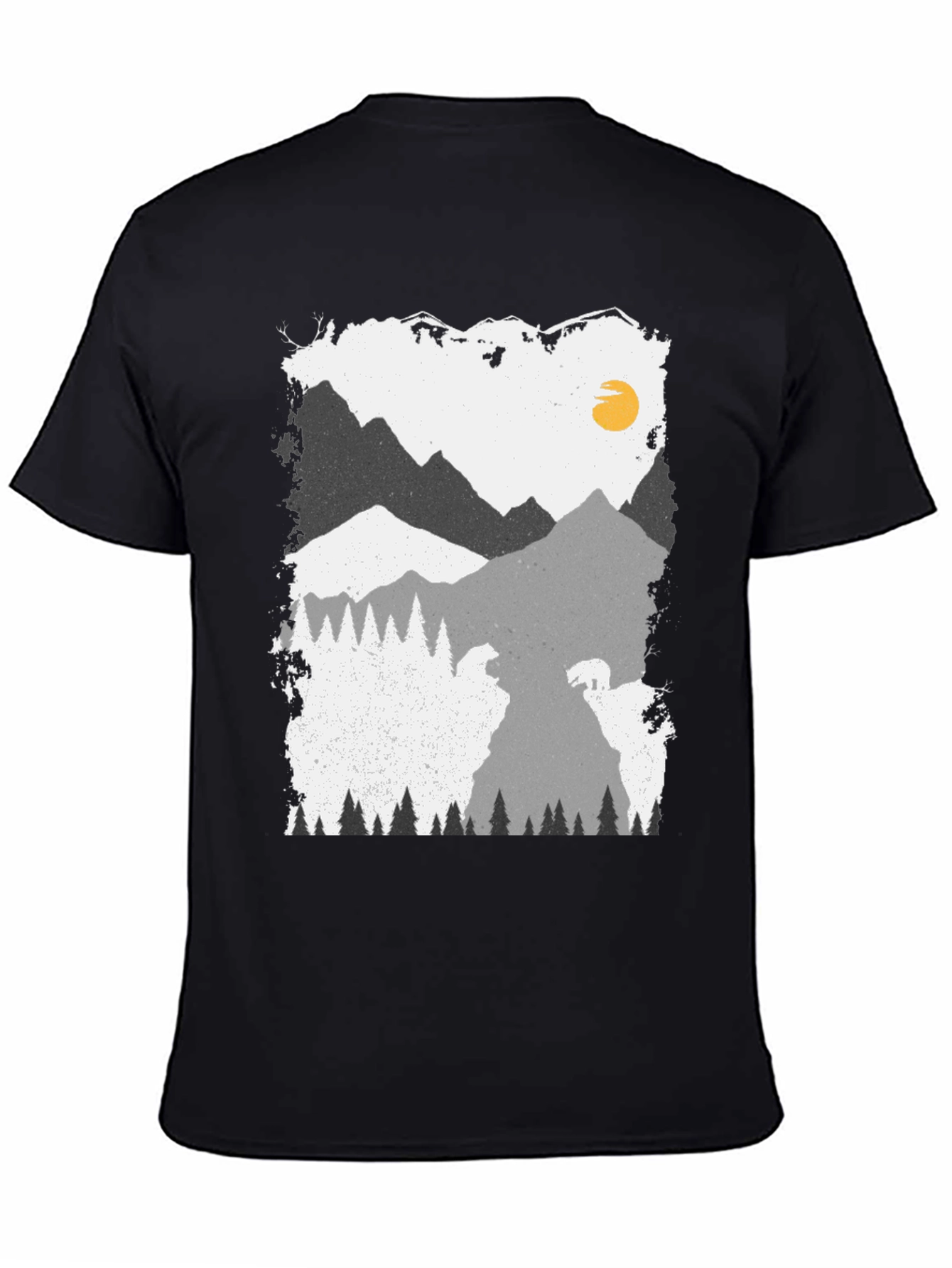 Camiseta Negra con Diseño de Montaña y Oso