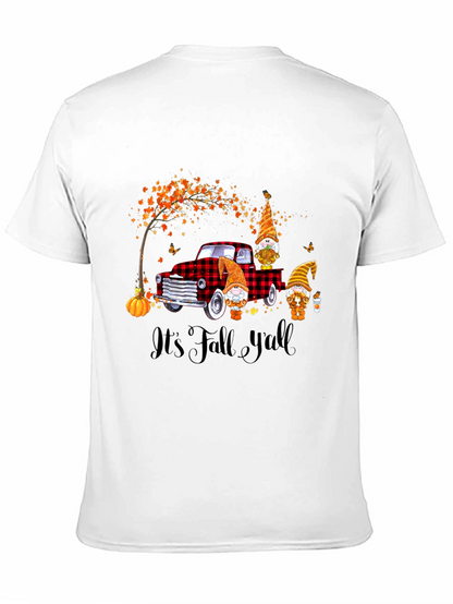 Camiseta Negra con Diseño de Otoño y Gnomos