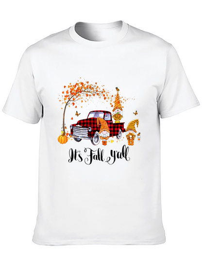 Camiseta Negra con Diseño de Otoño y Gnomos