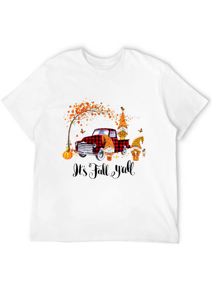 Camiseta Negra con Diseño de Otoño y Gnomos