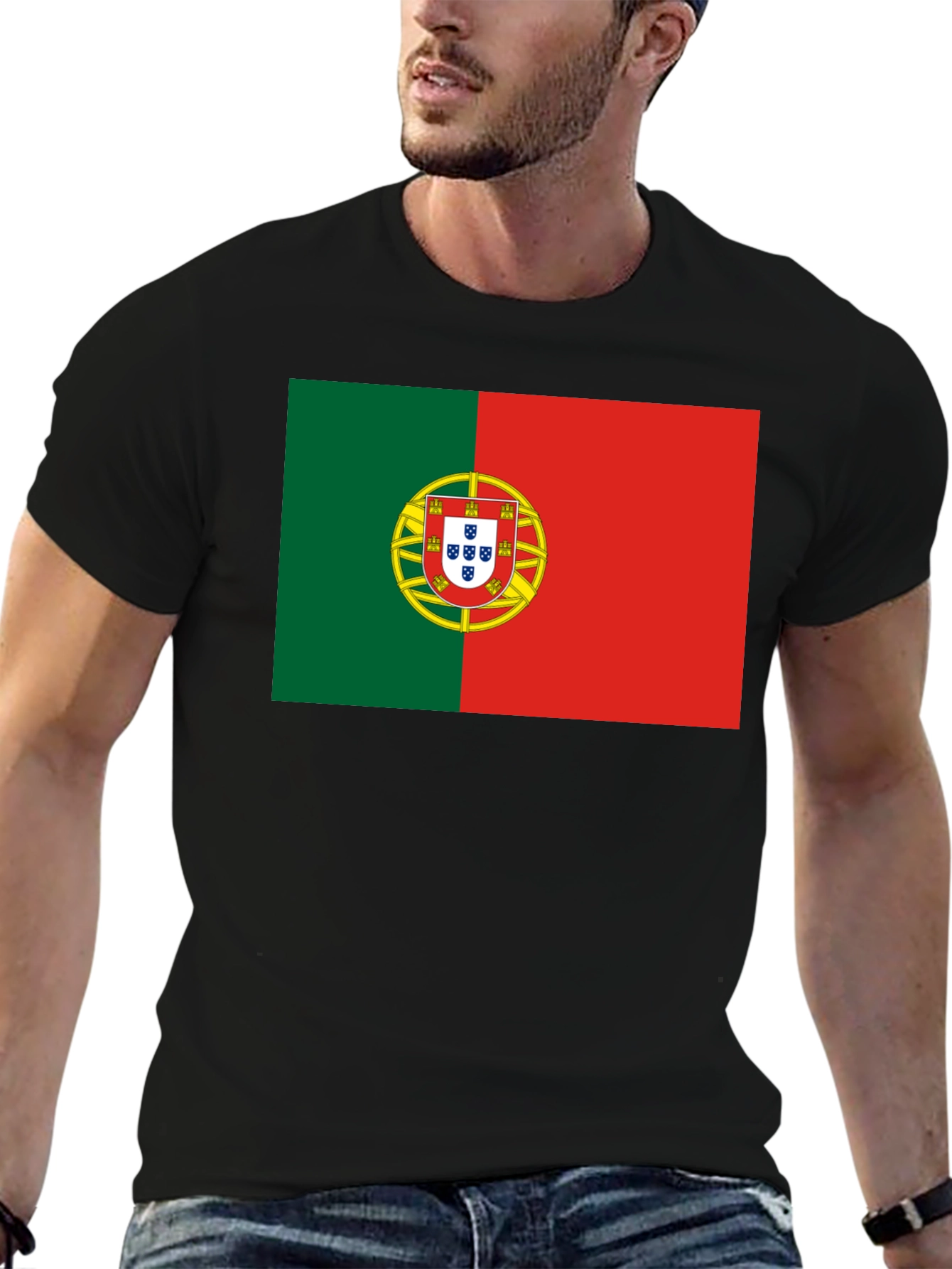 Camiseta Negra con Bandera de Portugal