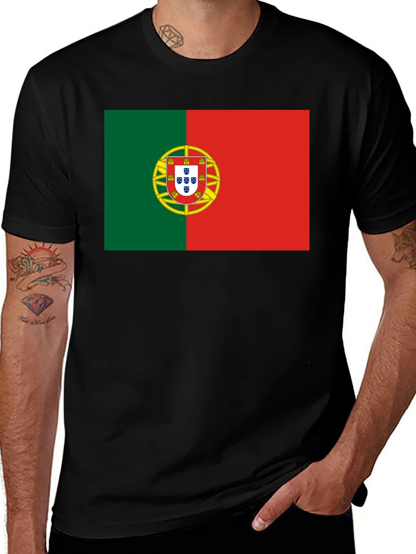 Camiseta Negra con Bandera de Portugal
