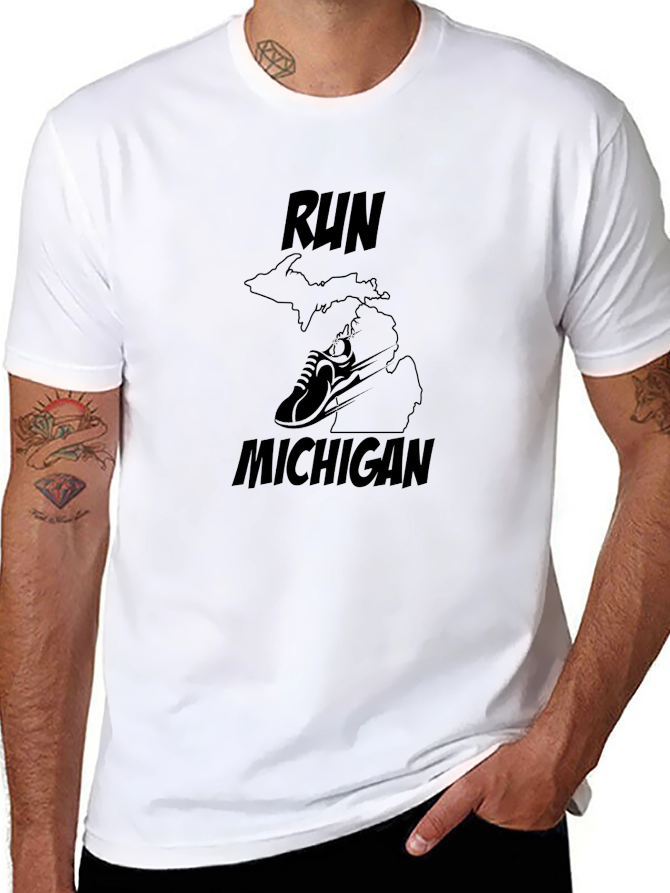 Camiseta Negra Run Michigan para Correr
