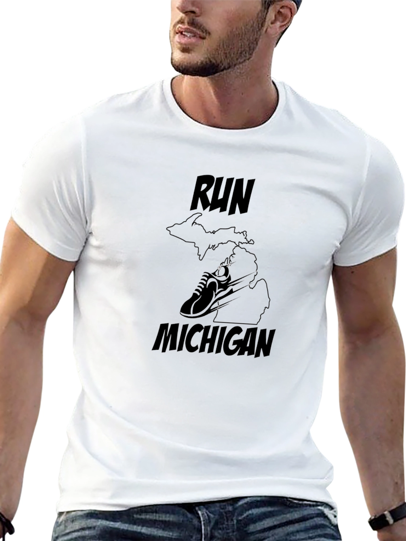 Camiseta Negra Run Michigan para Correr