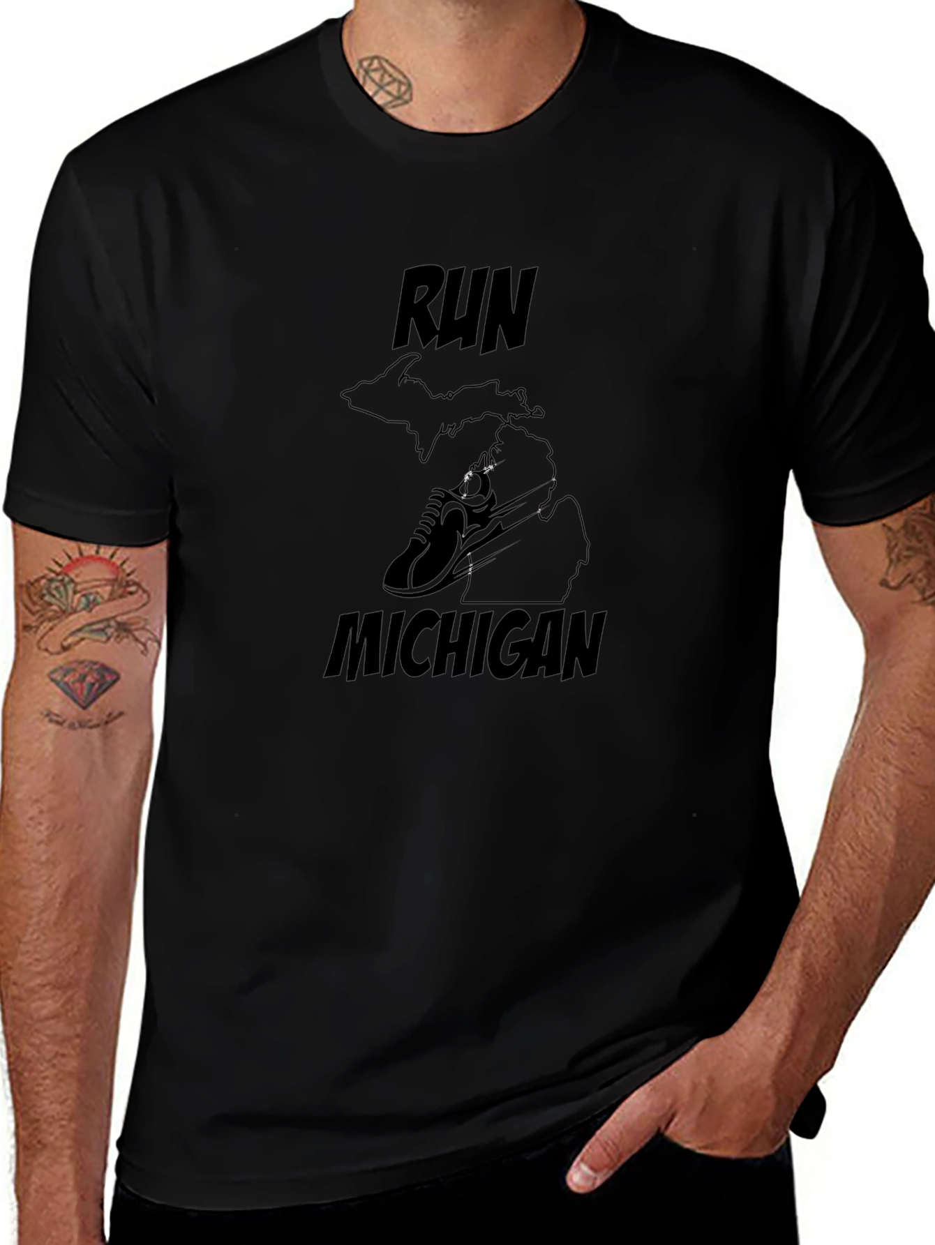 Camiseta Negra Run Michigan para Correr