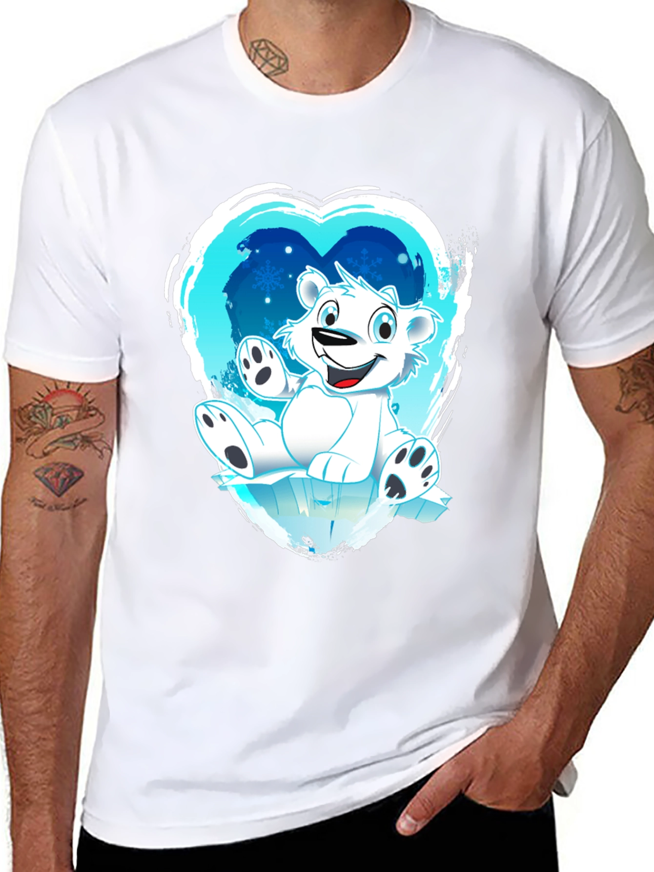 Camiseta Oso Polar Corazón Invierno Hombre