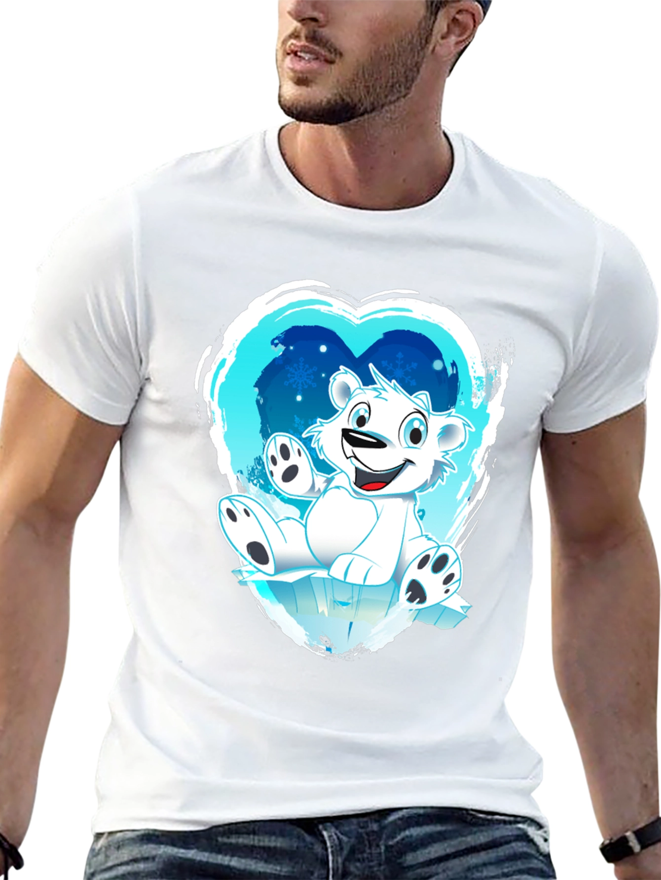 Camiseta Oso Polar Corazón Invierno Hombre