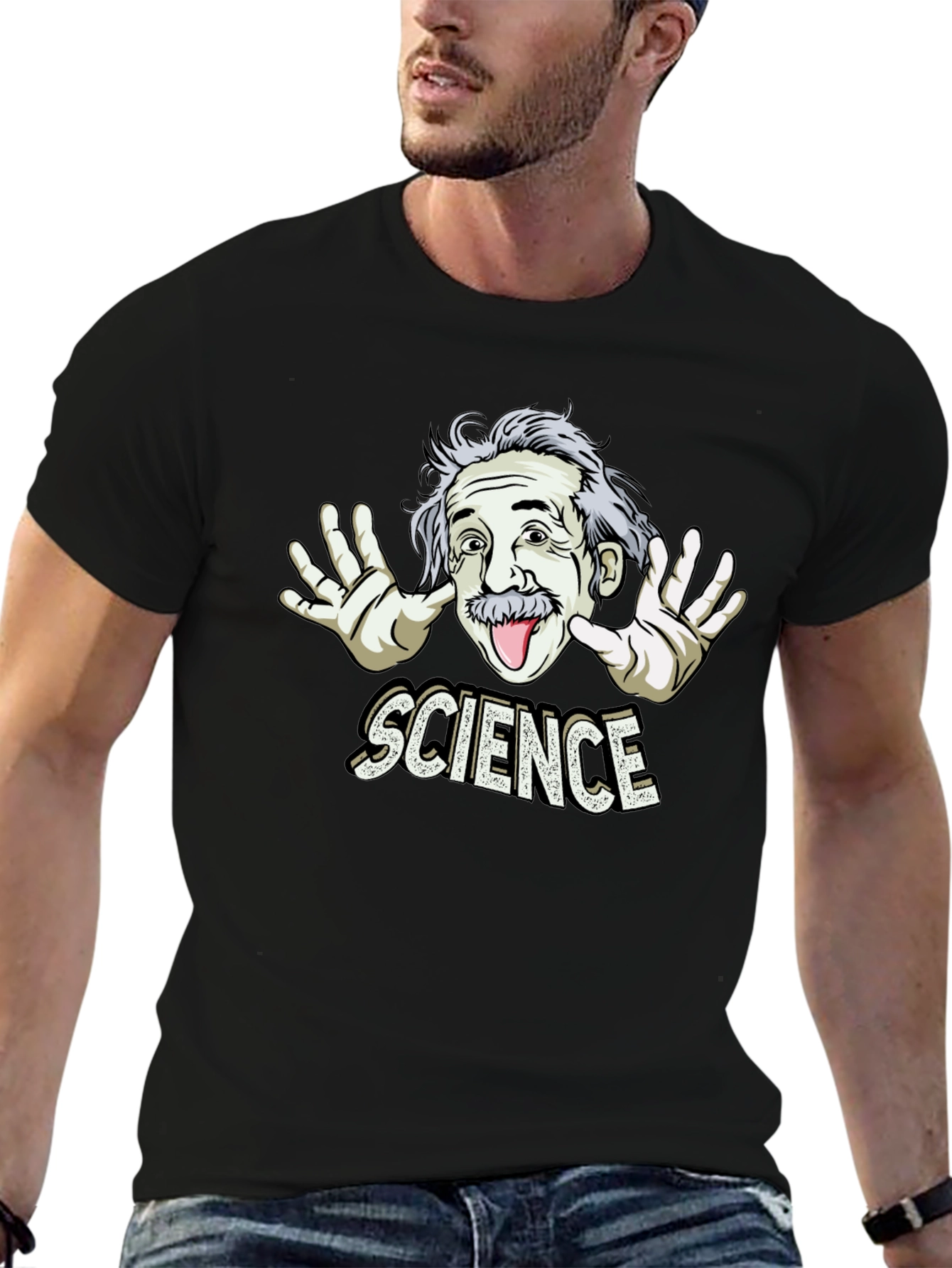 Camiseta Negra Science con Diseño Divertido de Einstein