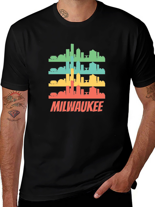 Camiseta Negra Milwaukee Skyline Retro Vintage