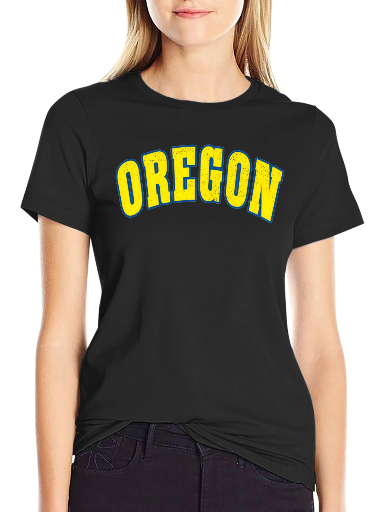 Camiseta Negra Clásica con Diseño Oregon