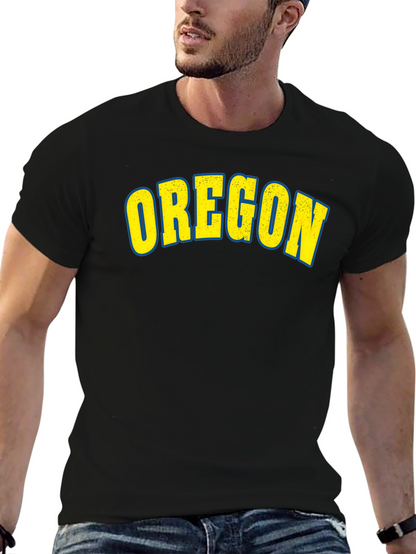Camiseta Negra Clásica con Diseño Oregon