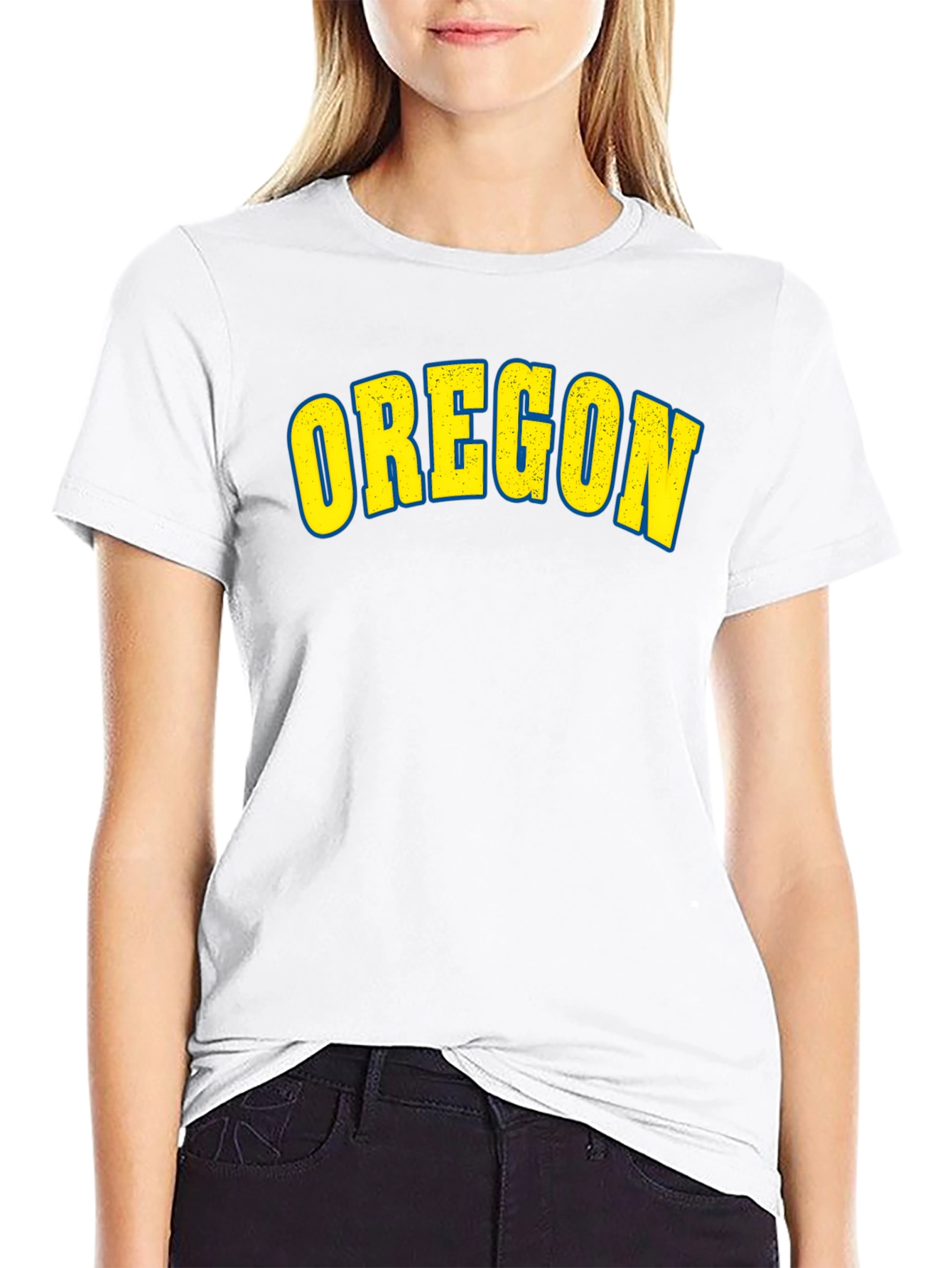 Camiseta Negra Clásica con Diseño Oregon