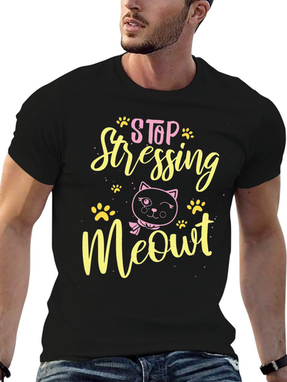 Camiseta Negra con Diseño de Gato Stop Stressing Meowt