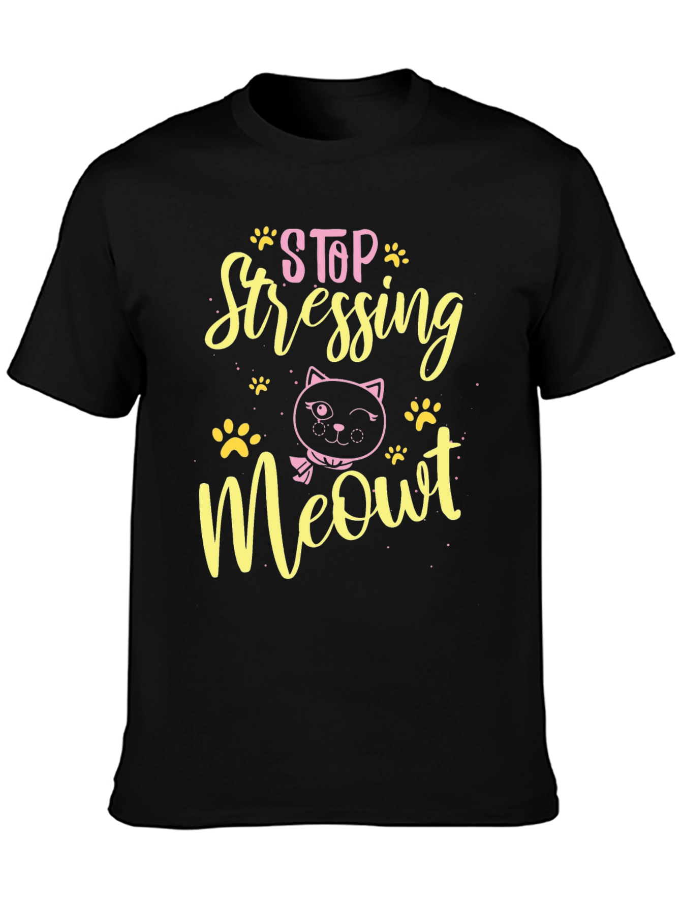 Camiseta Negra con Diseño de Gato Stop Stressing Meowt