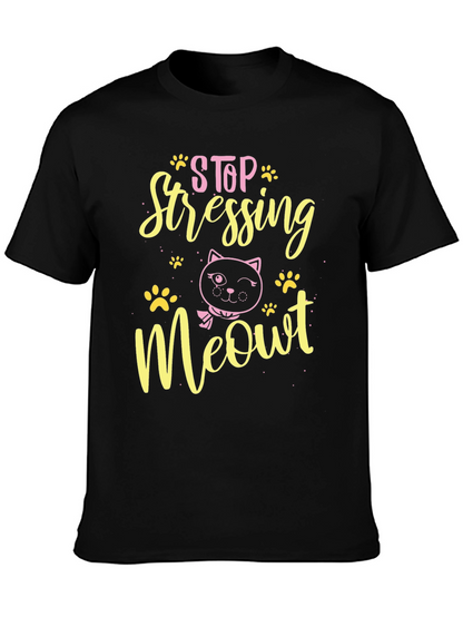 Camiseta Negra con Diseño de Gato Stop Stressing Meowt