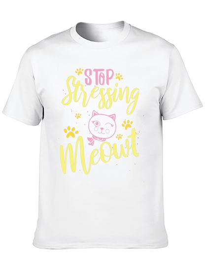 Camiseta Negra con Diseño de Gato Stop Stressing Meowt