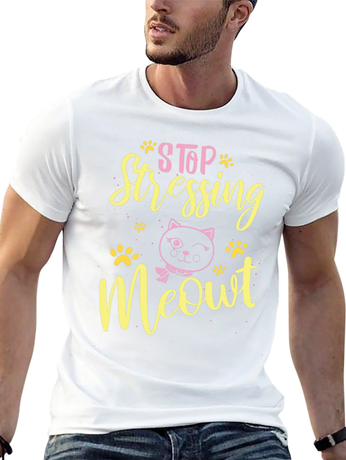 Camiseta Negra con Diseño de Gato Stop Stressing Meowt