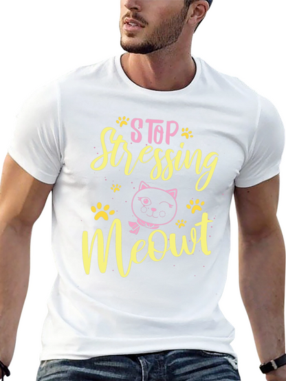 Camiseta Negra con Diseño de Gato Stop Stressing Meowt