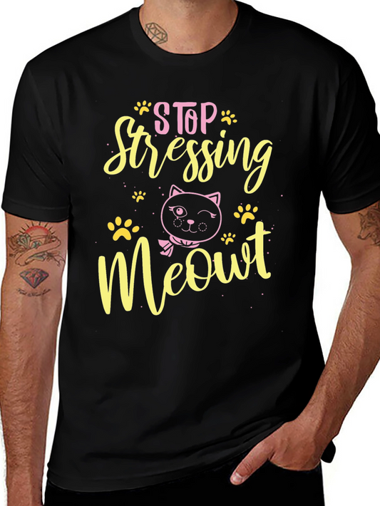 Camiseta Negra con Diseño de Gato Stop Stressing Meowt