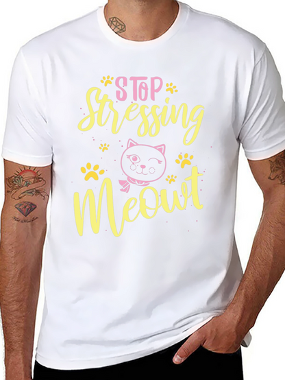 Camiseta Negra con Diseño de Gato Stop Stressing Meowt