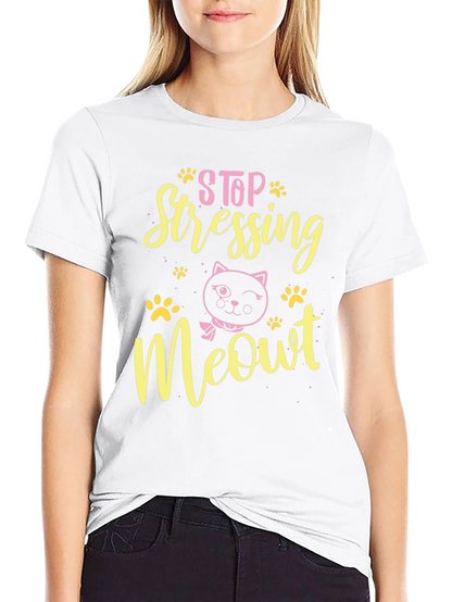 Camiseta Negra con Diseño de Gato Stop Stressing Meowt