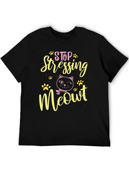 Camiseta Negra con Diseño de Gato Stop Stressing Meowt