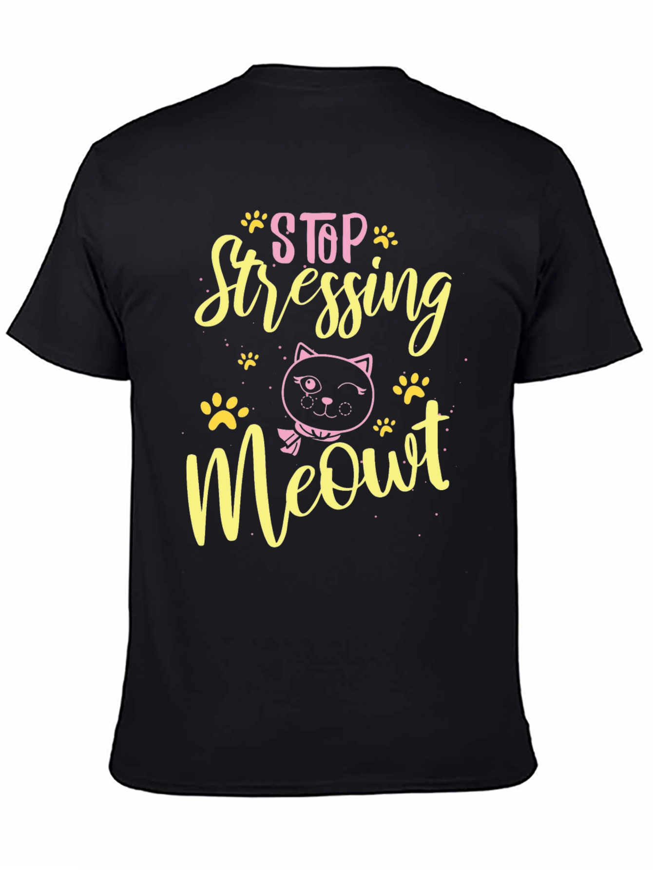 Camiseta Negra con Diseño de Gato Stop Stressing Meowt