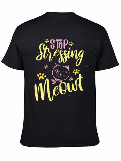Camiseta Negra con Diseño de Gato Stop Stressing Meowt