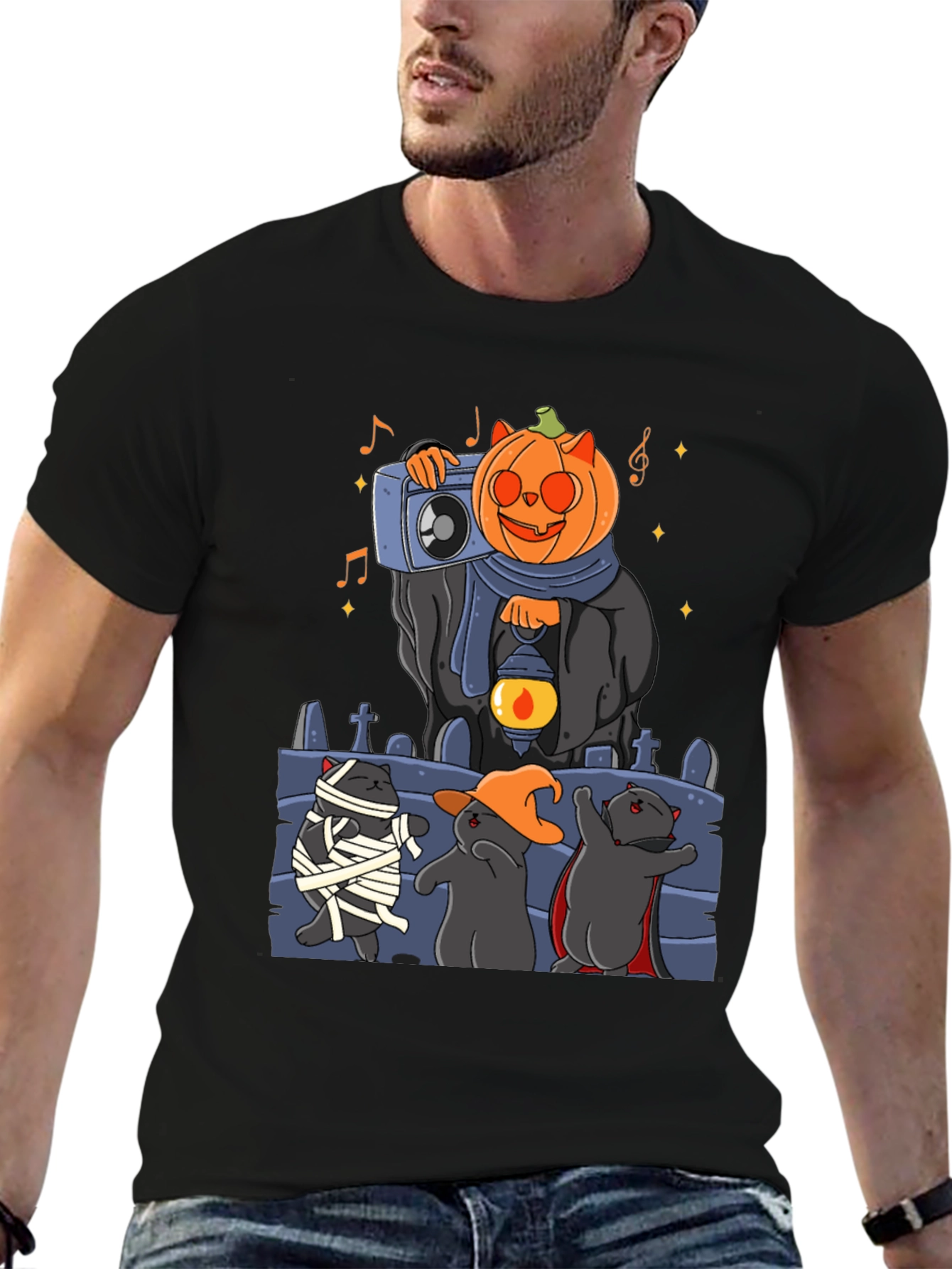 Camiseta Halloween con Gatos y Calabaza DJ