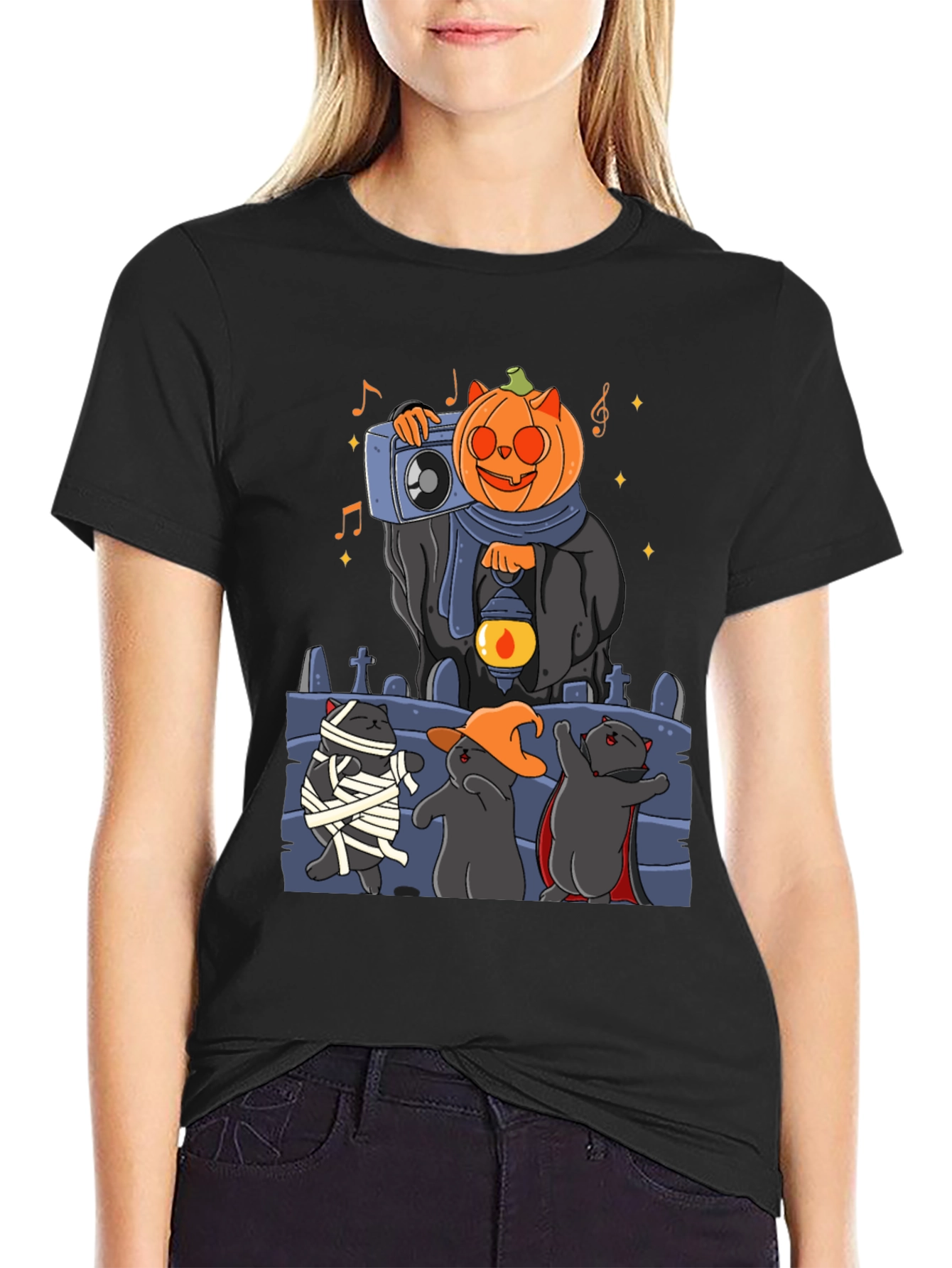 Camiseta Halloween con Gatos y Calabaza DJ