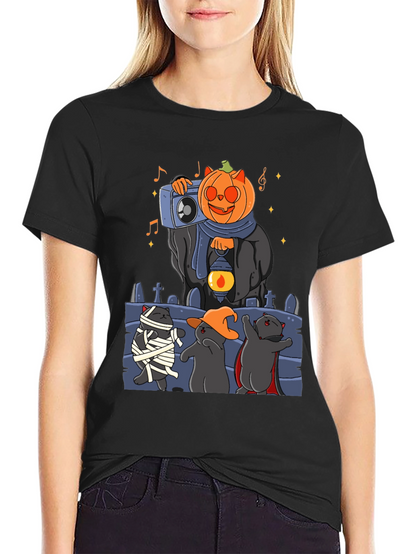 Camiseta Halloween con Gatos y Calabaza DJ