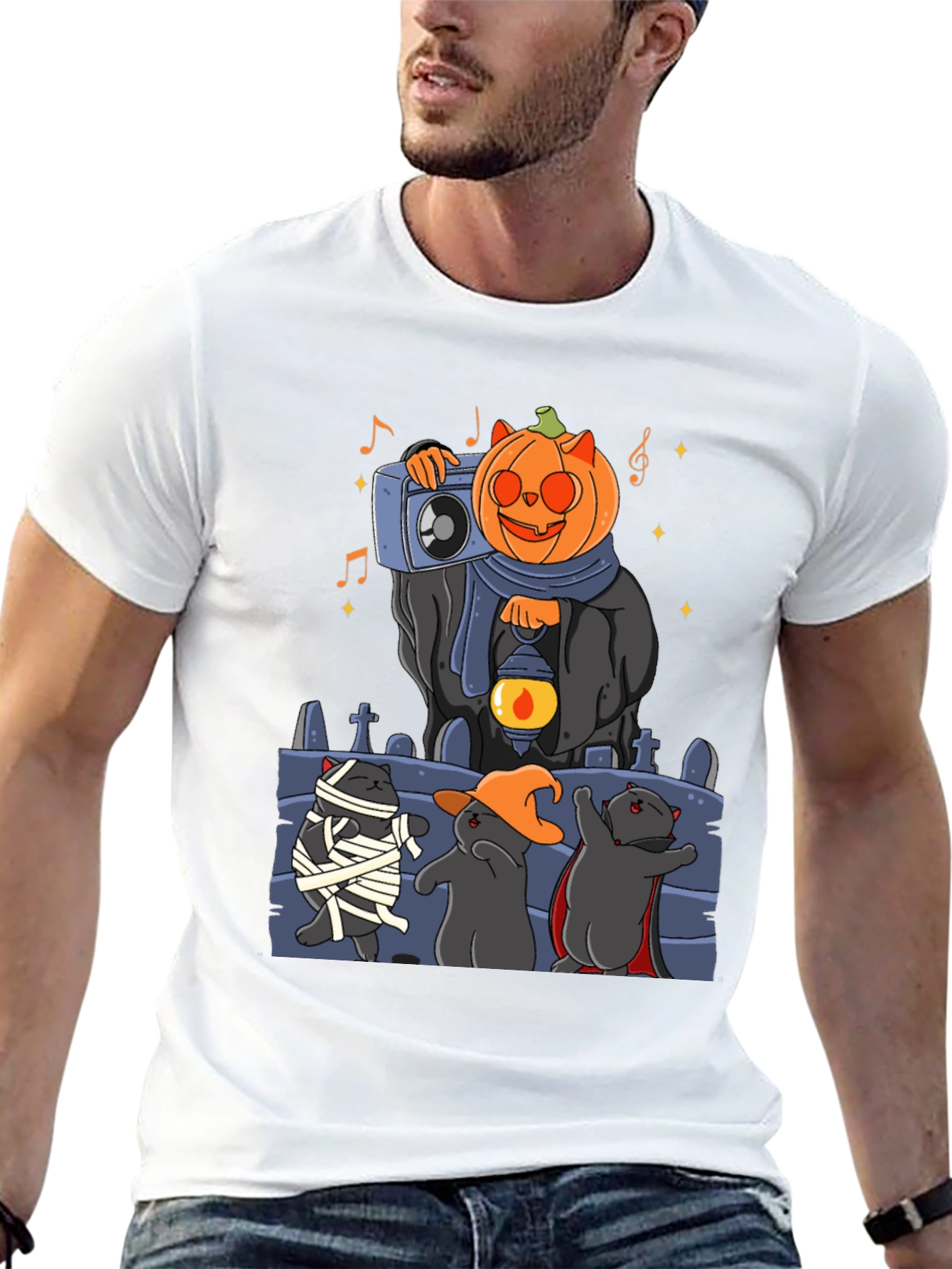 Camiseta Halloween con Gatos y Calabaza DJ