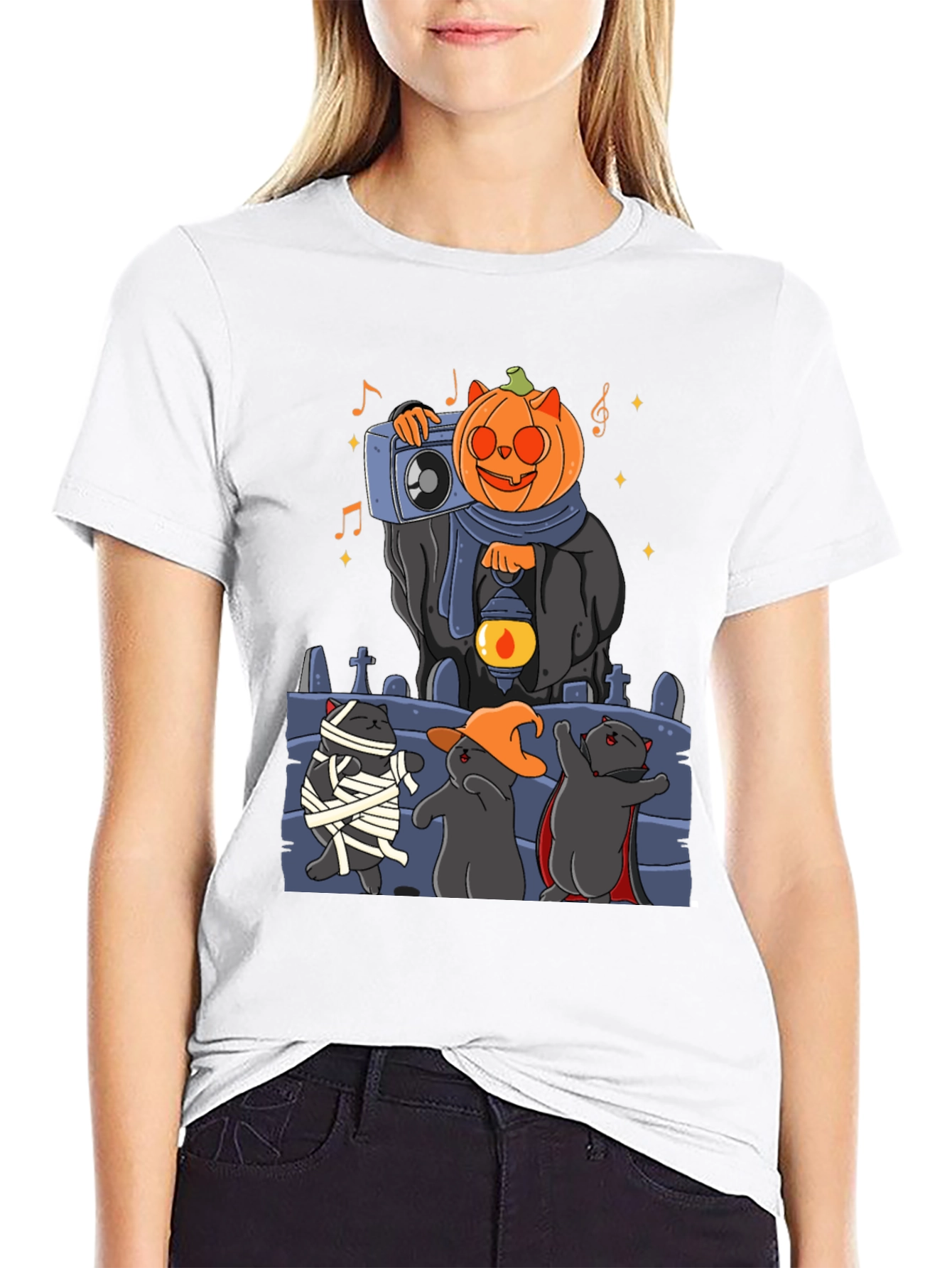 Camiseta Halloween con Gatos y Calabaza DJ