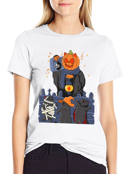 Camiseta Halloween con Gatos y Calabaza DJ