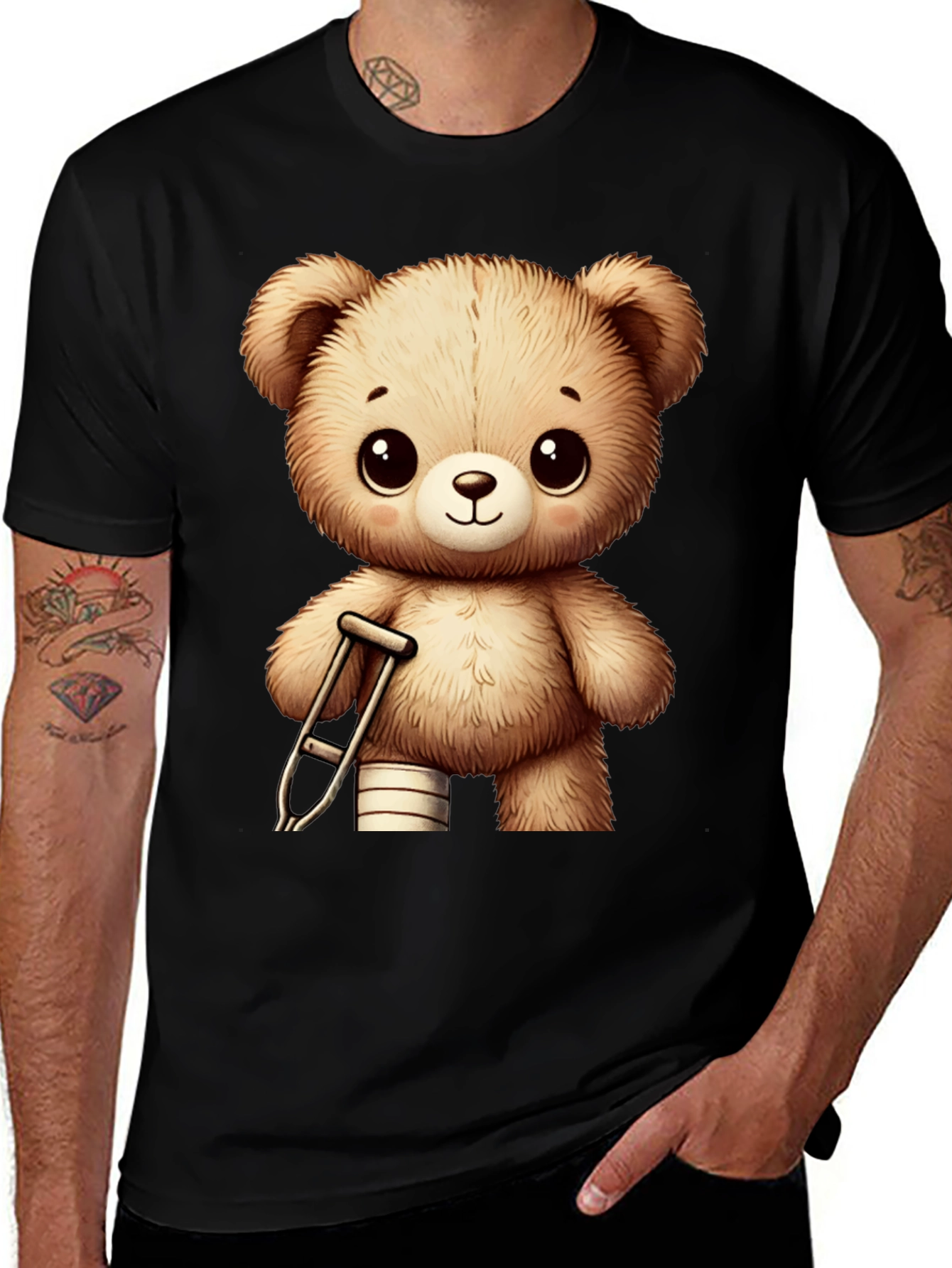 Camiseta Negra con Diseño de Oso de Peluche Lindo