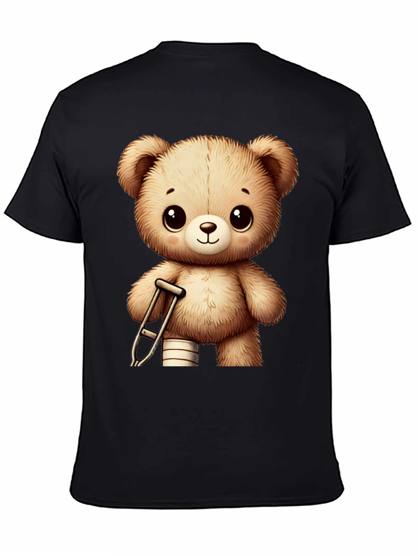 Camiseta Negra con Diseño de Oso de Peluche Lindo