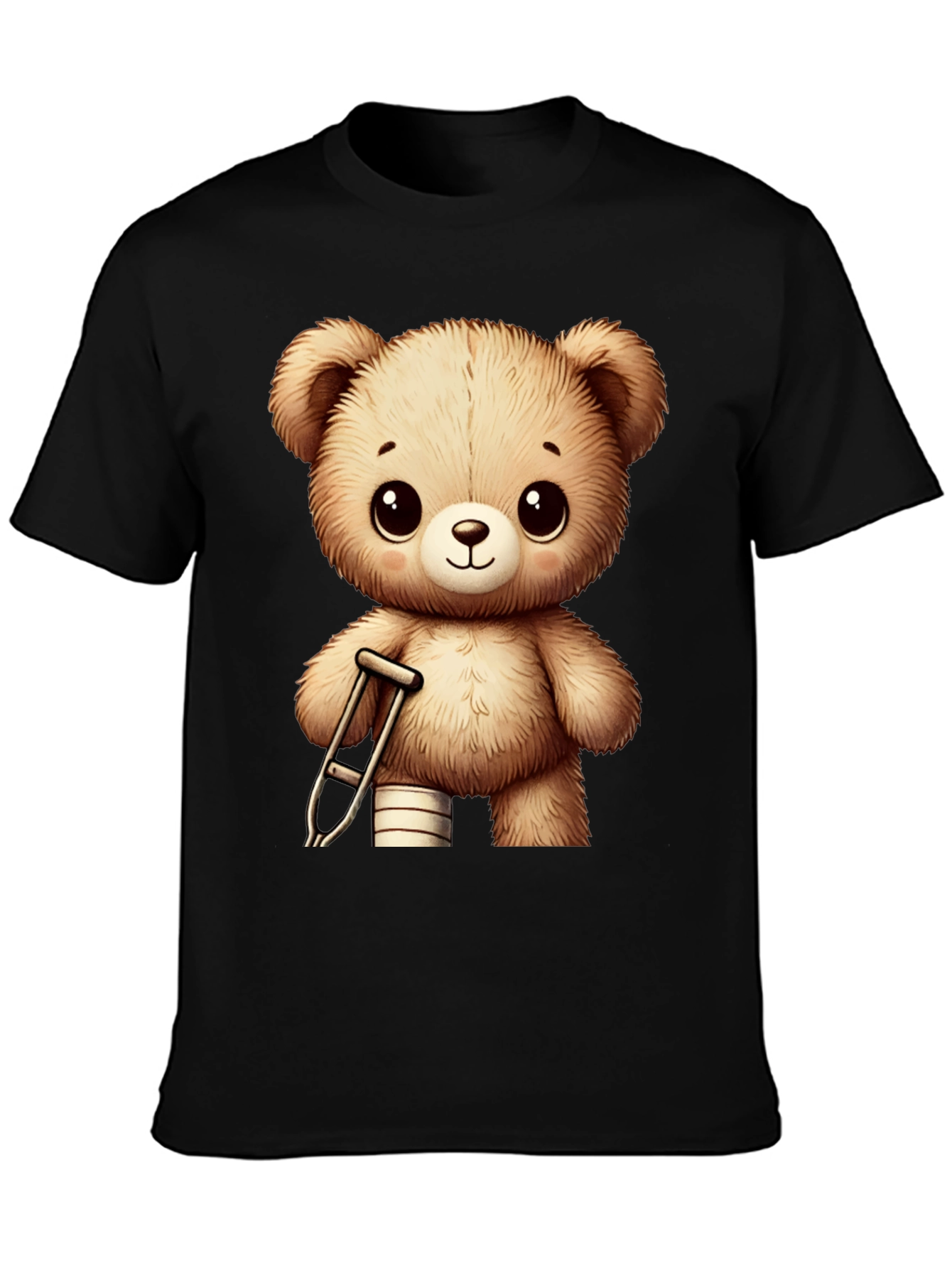 Camiseta Negra con Diseño de Oso de Peluche Lindo