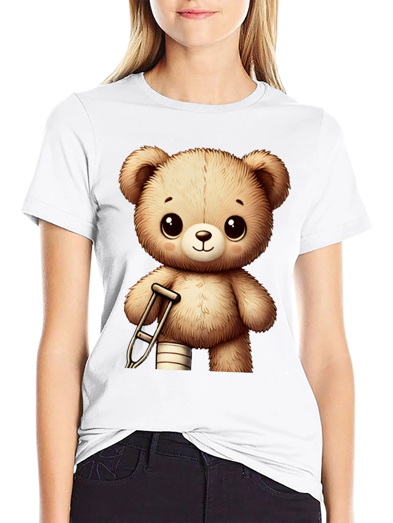 Camiseta Negra con Diseño de Oso de Peluche Lindo