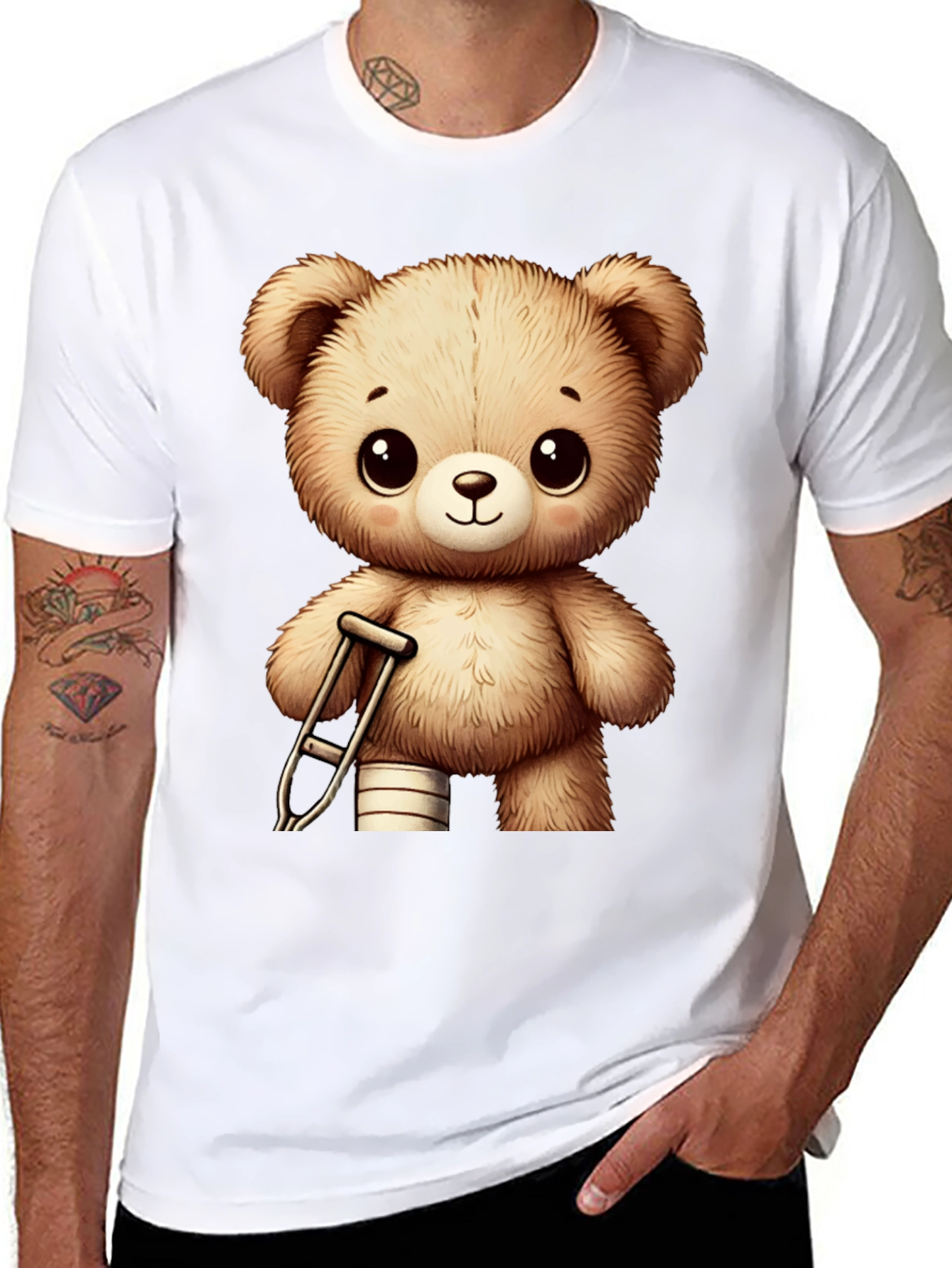 Camiseta Negra con Diseño de Oso de Peluche Lindo