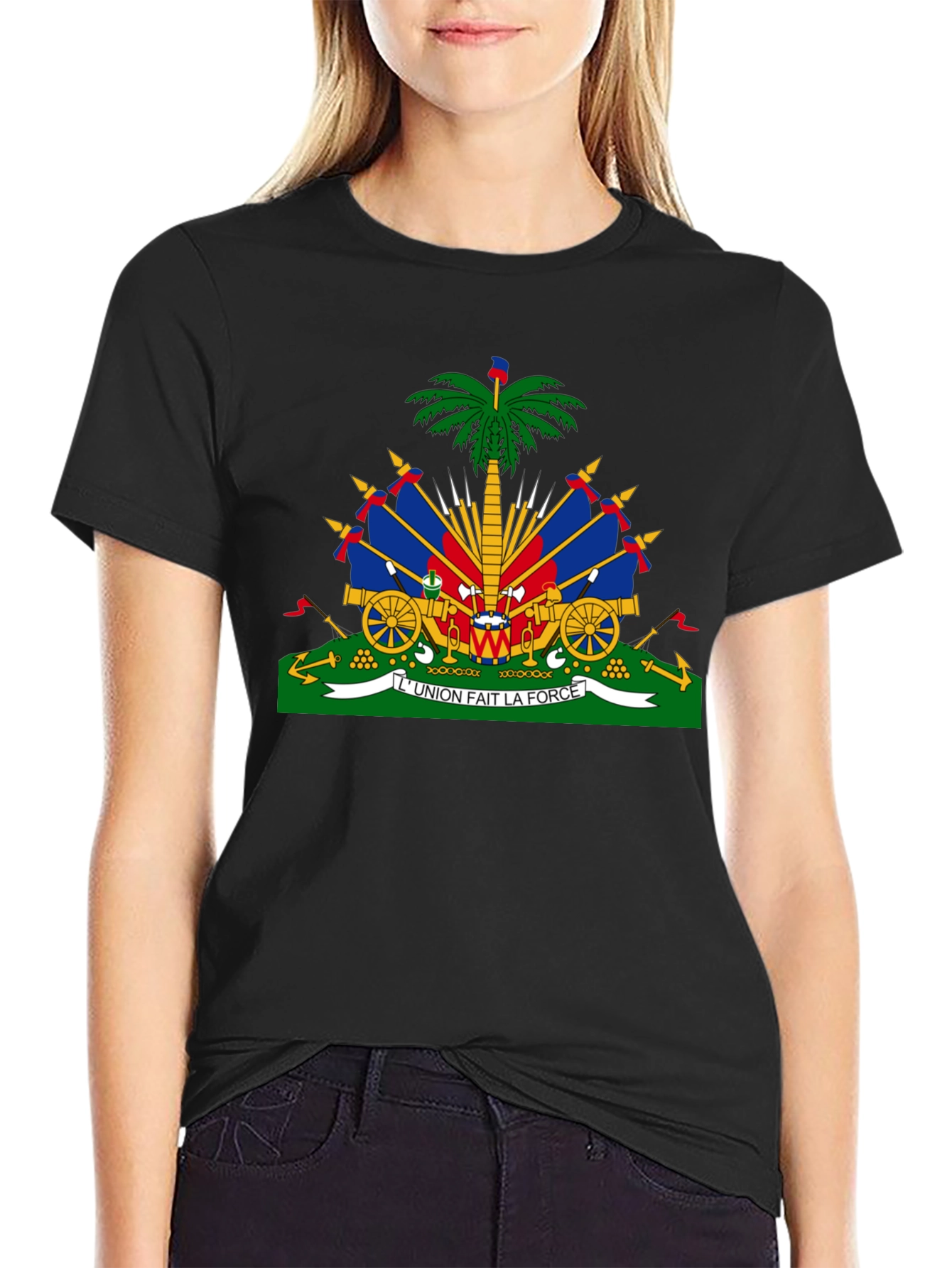 Camiseta Negra con Escudo de Haití