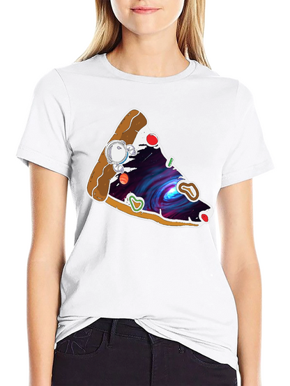 Camiseta Negra con Estampado de Pizza Cósmica