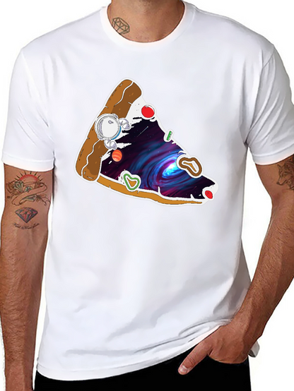 Camiseta Negra con Estampado de Pizza Cósmica