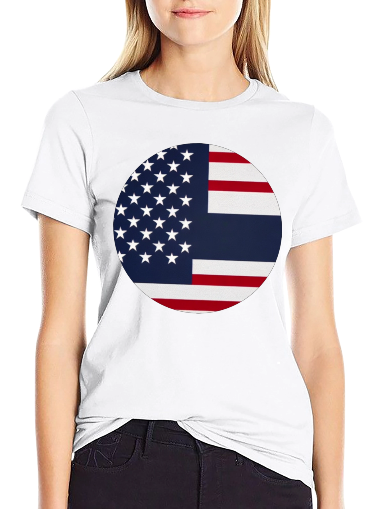 Camiseta Negra con Diseño de Bandera Combinada