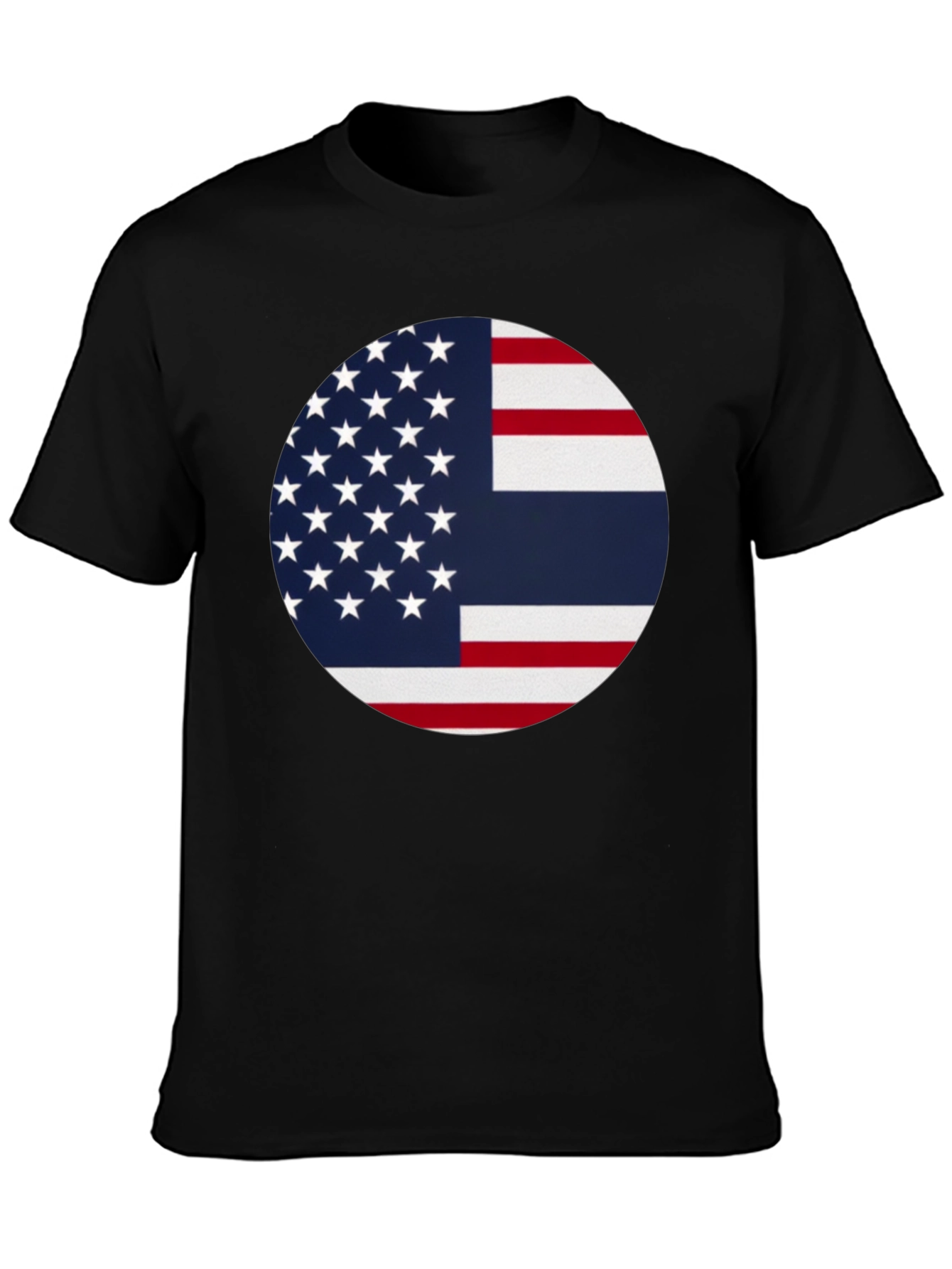 Camiseta Negra con Diseño de Bandera Combinada