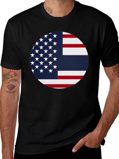 Camiseta Negra con Diseño de Bandera Combinada