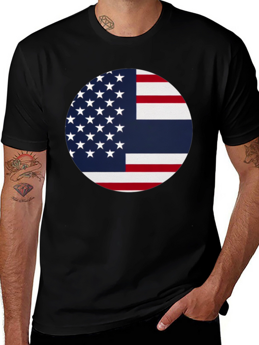 Camiseta Negra con Diseño de Bandera Combinada