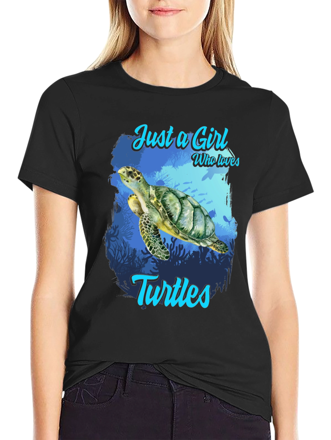 Camiseta Negra Amo las Tortugas para Mujer