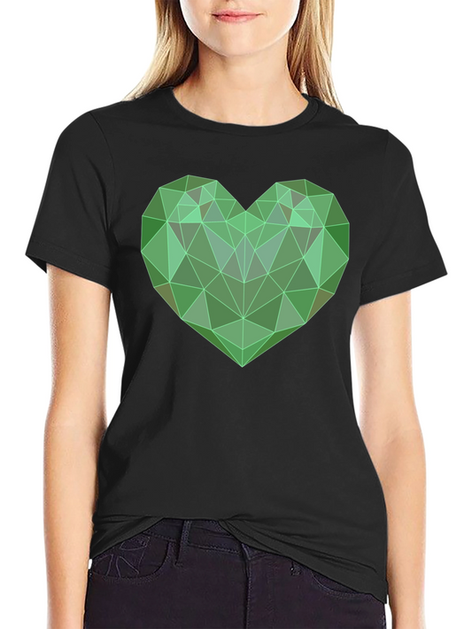 Camiseta Negra con Corazón Geométrico Verde