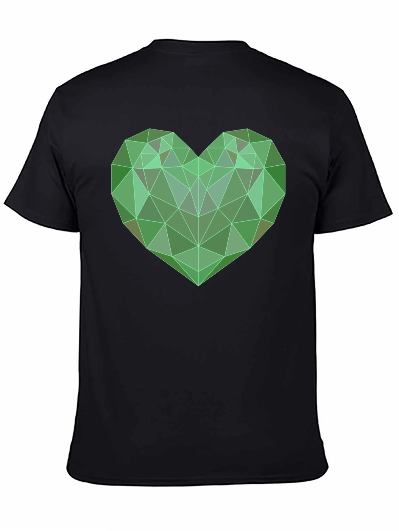 Camiseta Negra con Corazón Geométrico Verde