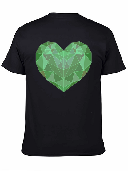 Camiseta Negra con Corazón Geométrico Verde